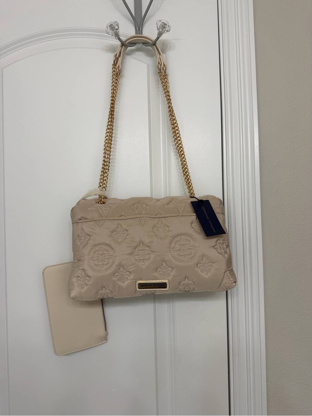 Quilted Beige Chain-Handle Shoulder Bag